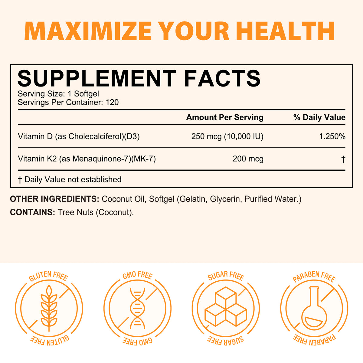 Vitamin D3 & K2 Coconut Oil Softgels
